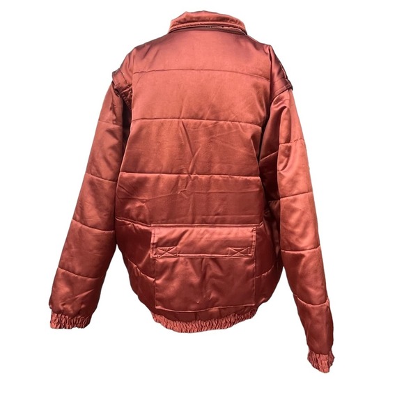 VINTAGE  Metallic Orange Puffer coat vest combo Ski Jacket Streetwear Pockets - Picture 4 of 7